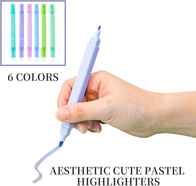 6Pcs Aesthetic Cute Highlighters with Soft Chisel Tip,Bible Highlighters No Bleed, Quick Dry Assorted Colors Highlighter Markers