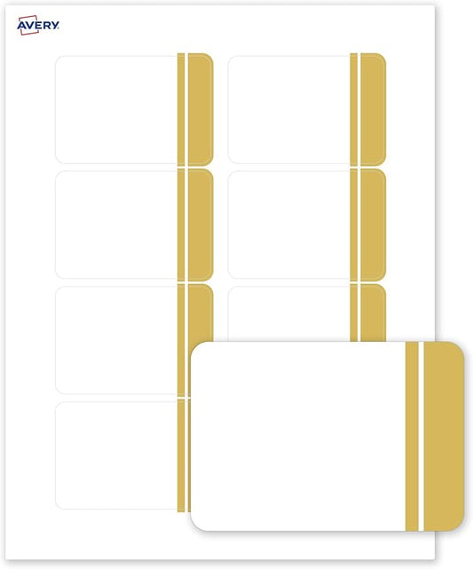 Avery Printable Rectangle Adhesive Name Tags, Double-Dipped Gold Edge Design, 2-1/3" x 3-3/8", Matte White Removable Name Tags, Laser/Inkjet, 80 Total, Great for Name Badges
