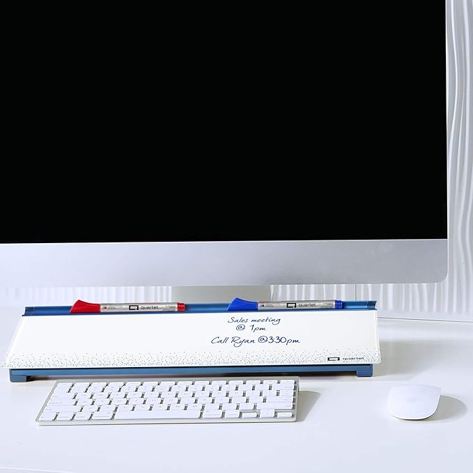 Quartet Glass Dry Erase White Board, Desktop Computer Pad for Notetaking, 18" x 6" Whiteboard, Clean Erase Surface with Storage, 1 Dry Erase Marker, Dot Pattern (GDP186D)