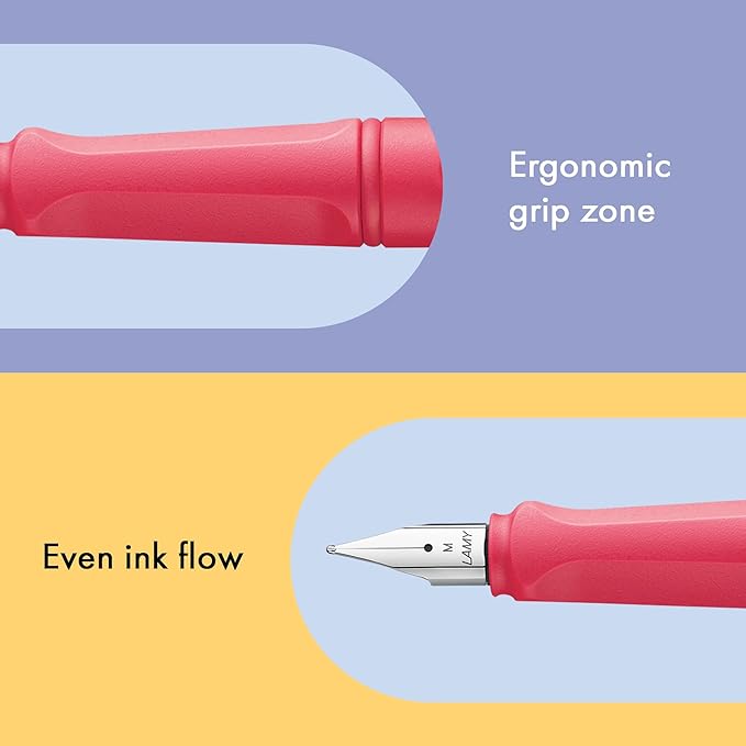 LAMY safari sunset - Fountain Pen with ergonomic grip & polished steel nib in size M - ideal for any Writing & Calligraphy - including LAMY T 10 blue cartridge - Right-Handed