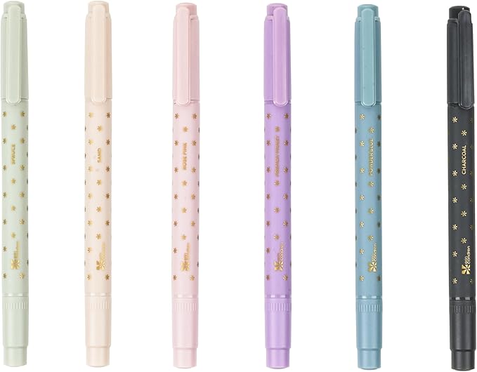 Erin Condren Dual Tip Markers, Colorful and Versatile Marker Set for Journals, Planners, and Note-Taking, Includes Fine Tip and Medium Tip, Pastel, Set of 6