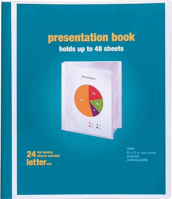 1InTheOffice Presentation Book with Sheet Protectors, Clear Cover Presentation Book, White 8.5 x 11, 24 Sleeves