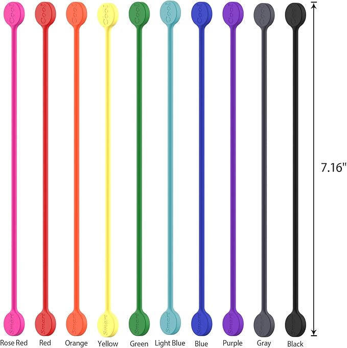 SMART&COOL Reusable Silicone Magnetic Cable Ties for Bundling and Organizing, Holding Stuff, Book Markers, Fridge Magnets, Assorted Color, 7.16'' (10-Pack, Green)