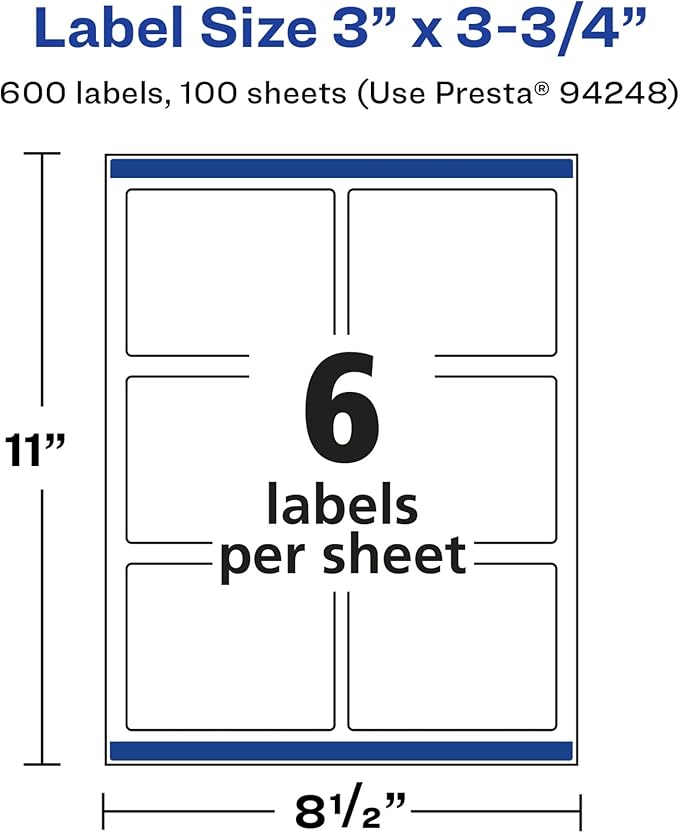 Avery Glossy White Rectangle Labels, Sure Feed Technology, 3" x 3.75", 600 Glossy White Labels, Print-to-The-Edge, Permanent Adhesive, Laser/Inkjet Printable