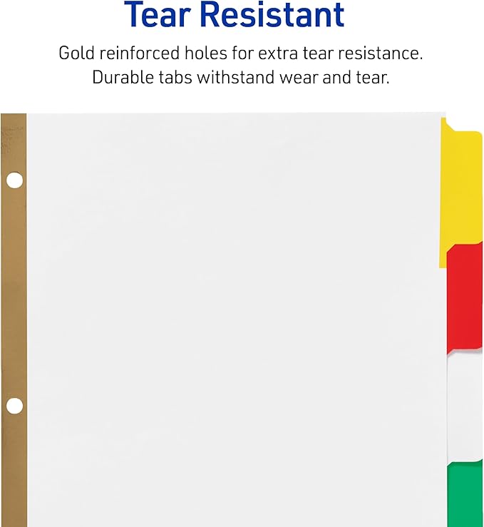 Avery Big Tab Write & Erase Dividers for 3 Ring Binders, 5-Tab Sets, Multicolor Divider Tabs, Great for Organizing Projects, Reports, Finances, and More (48-Pack of 23076)