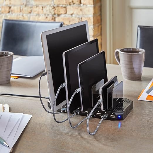 Eaton Tripp Lite Series USB Charging Station for Multiple Devices, 10-Port Portable Multi USB Device Dock with Storage Slots for Phone Apple iPhone Tablet iPad & Laptops, 2.4A Per Port (U280-010-ST)