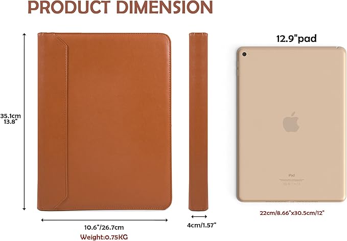 AZXCG Zipper Portfolio Padfolio Binder,3 Ring Padfolio for Women and Men,Business Portfolio Organizer for Women with A4 Writing Pad Holder,Business Portfolio for Meeting,Gift for Valentine's Day
