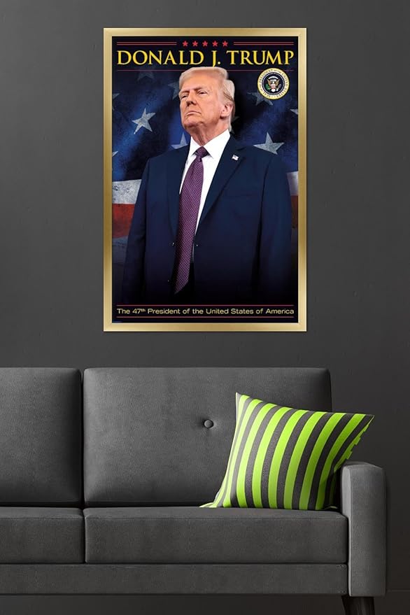 President Donald Trump - 47th President Wall Poster, 34L" x 22.4W", Gold Framed Version