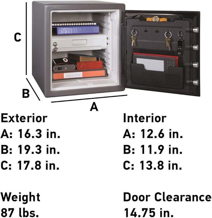 SentrySafe Waterproof and Fireproof Alloy Steel Digital Safe Box for Home with Code Button Keypad, 1.23 Cubic Feet, 17.8 x 16.3 x 19.3 Inches (exterior), SFW123GDC