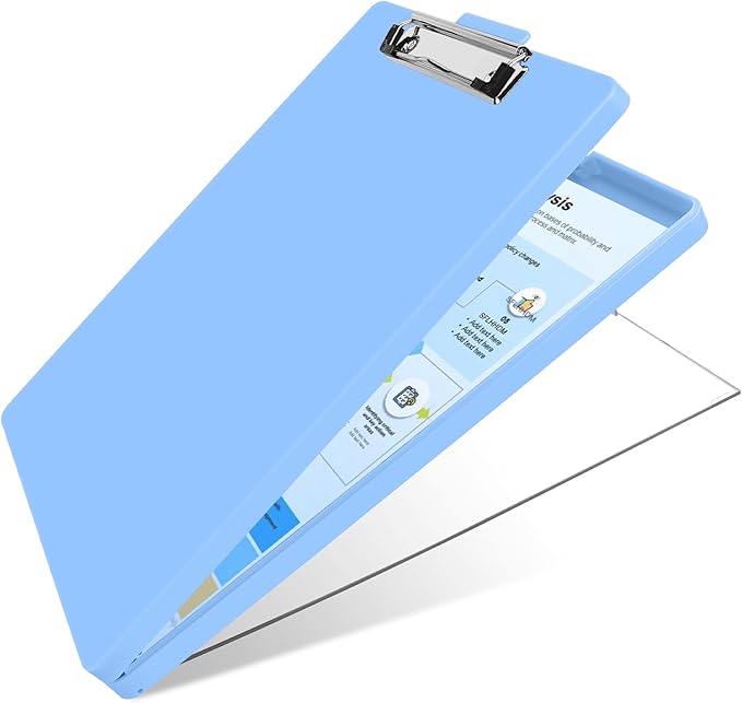 SFLHHDM Clipboard with Storage,Heavy Duty Clip Boards 8.5x11 with 2 Storage Case,Clear Visible Panel Storage Clipboards,Side Opening Nursing Clipboard Folder for Office Supplies-Lake Blue