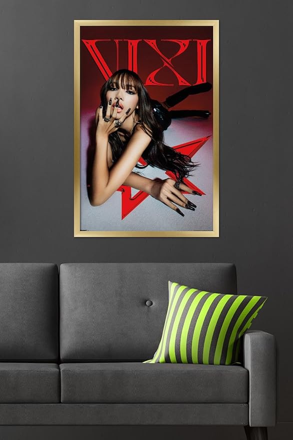 LISA - VIXI Red Star Wall Poster, 34L" x 22.4W", Gold Framed Version