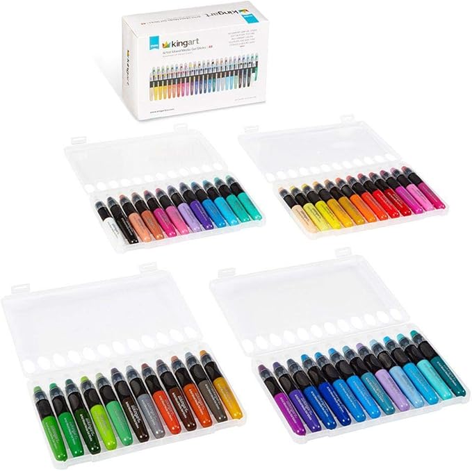 KINGART GEL STICK Set, Artist Pigment Crayons, 48 Unique Colors, Water Soluble, Creamy, and Odorless, Use on Paper, Wood, Canvas and more