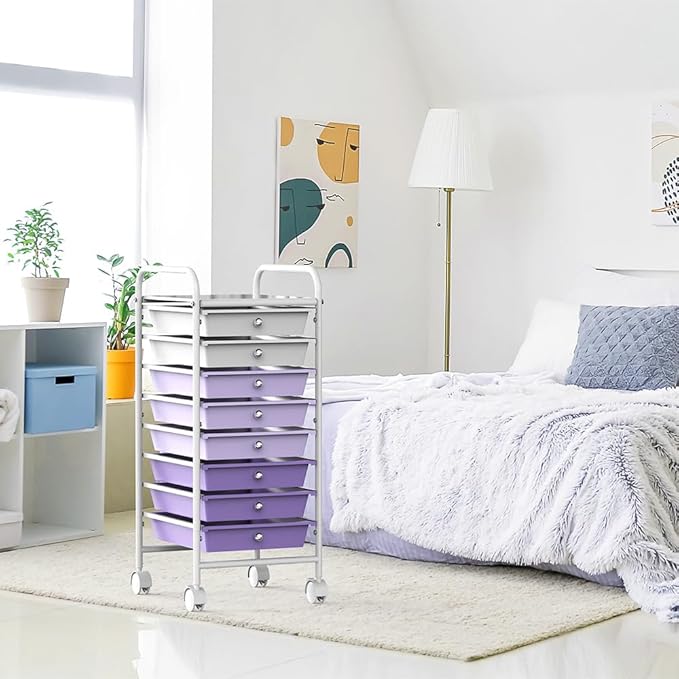 Simple Houseware Utility Cart with 8 Drawers Rolling Storage Art Craft Organizer, Purple