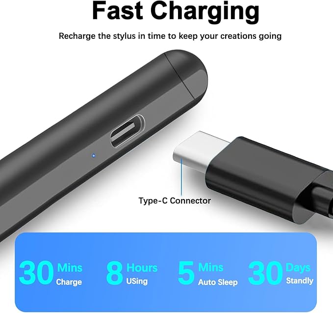 Stylus Pen for iPad 2025-2018 Active Pen 11th & 10th Gen Fast Chagring Stylus Pencil with Palm Rejection for Apple iPad 11th/A16/10/9/8/7/6th,Pro 12.9/11/13 inch M4,Air M2/M3/5/4/3,Mini A16/5th/6th