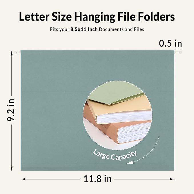 SUNEE Hanging File Folders, 50 Pack Letter Size Hanging File Folders with 1/5-cut Tabs, Stay Organized for Your Home and Office Bulk File, Documents and Paper, 10 Pastel Colors