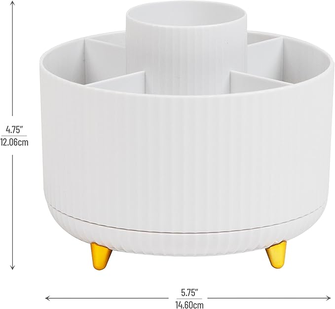 Mind Reader Rotating Pen Cup, Accessory Holder, Desktop Organization, Office, Plastic, 5.75" L x 5.75" W x 4.75" H, White