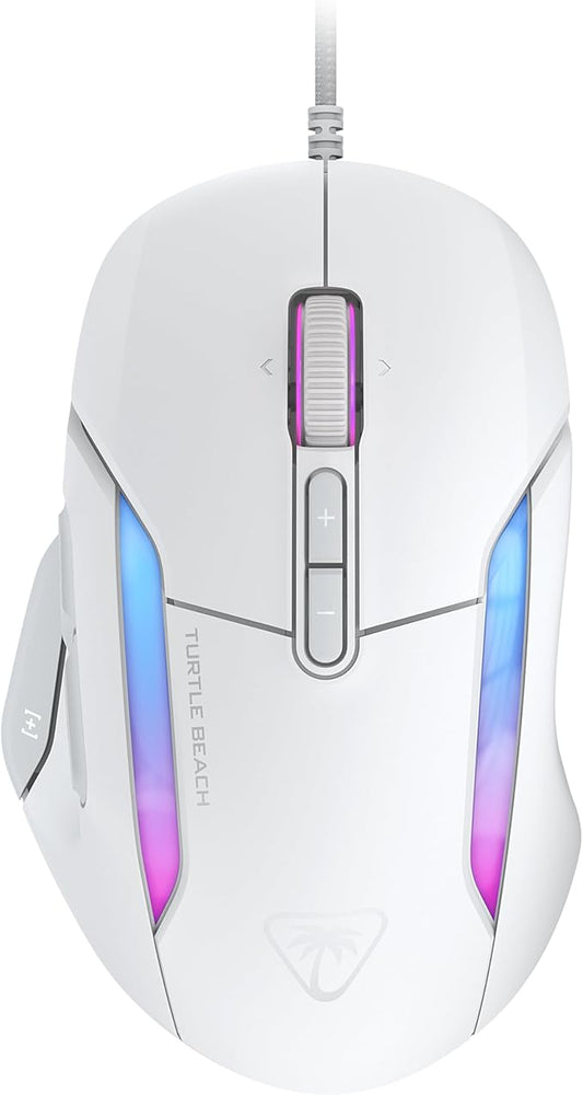 Turtle Beach Kone II Wired RGB Gaming Mouse, 26000 DPI Optical Sensor, 100M Click Life Optical Switches, 23 Customizable Inputs, Ergonomic Design, 4D Scroll Wheel, Pure PTFE Glides – Arctic White