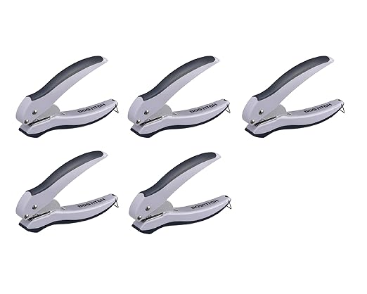 Pack of 5, Bostitch Office EZ Squeeze One-Hole Punch, 10 Sheet Capacity, Lightweight, Gray/Blue (2402)