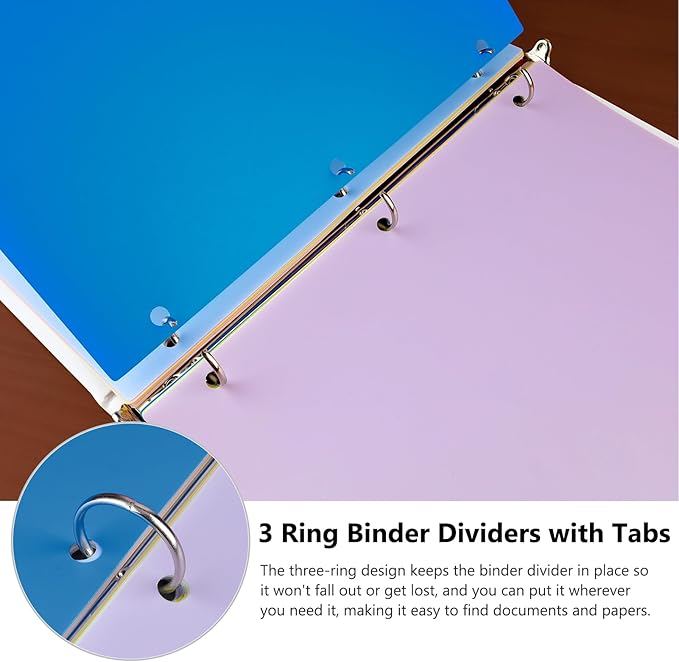 HABGP 96Pcs/12 Set 3 Ring Binder Dividers with Tabs, 8 Color Tab Divders for 3 Ring Binder, Plastic Pastel Page Folder Dividers Sheet Protectors, Three Ring Binder Index Dividers for Notebook
