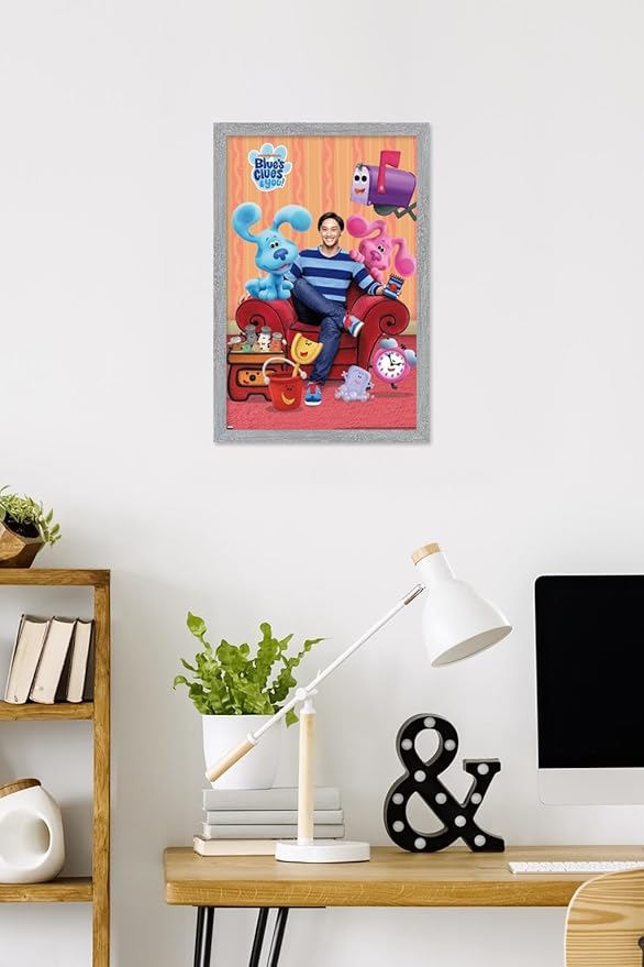 Nickelodeon Blue's Clues - Group Wall Poster, 22.4L" x 14.7W", Gray Framed Version