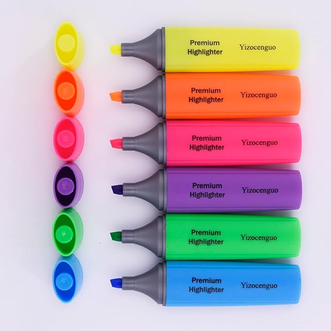 Highlighters Assorted Colors, 6 Neon Highlighters Chisel Tip Marker Pen, for Adults, Office School Supplies