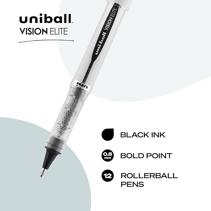Uni-Ball Vision Elite Rollerball Pens Bold Point,0.8mm,Black,(Pack of 144)
