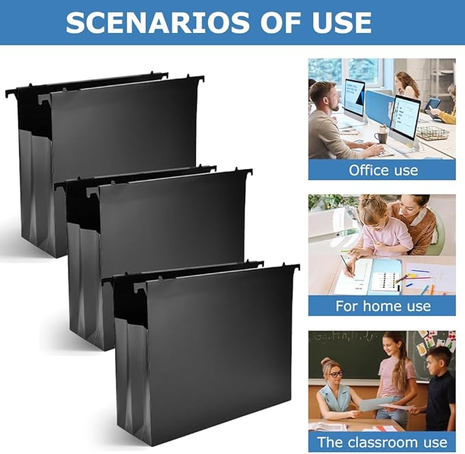 6 Packs Extra Capacity Plastic Hanging File Folders, 4" Expanding Hanging Accordian Folder with Retractable Hook, Hard-Hanging Folder Organizer for Office, Home, School