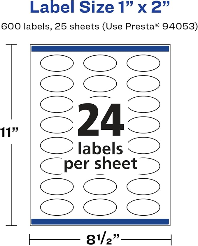 Avery Glossy White Oval Labels, Sure Feed Technology, 1" x 2", 600 Glossy White Labels, Print-to-The-Edge, Permanent Adhesive, Laser/Inkjet Printable