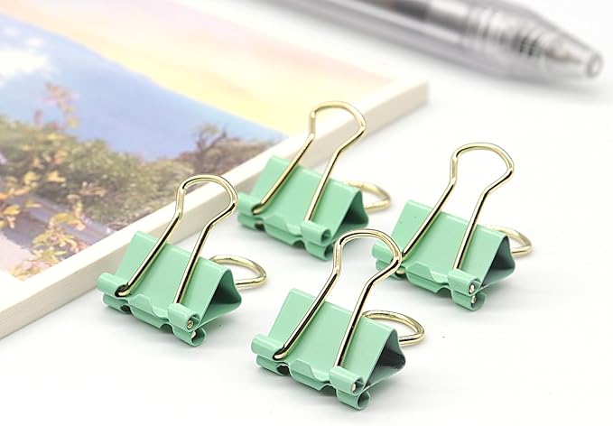 Light Green Binder Clips, Mini Paper Clip, Small Paper Clamps 15mm (5/8 inch), 100 Pack Micro Size Office Clips for Home School and Business (Light Green)