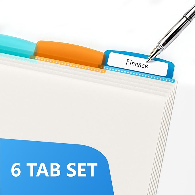 Binder Dividers with Tabs, White Sheet Protectors for 3 Ring Binder, 3 Hole Punch Dividers in 6 Color Tab Page Protectors, 3 Ring Binder Dividers with Tabs, 2 Set 12 Pcs, White