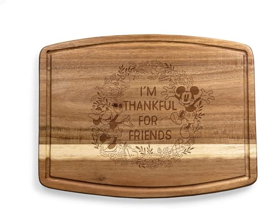 PICNIC TIME Disney Mickey and Minnie Mouse Thanksgiving Ovale Acacia Cutting Board Serving Board Charcuterie Cheese Board with Juice Groove Holiday Kitchen Decor Gift, (Acacia Wood)