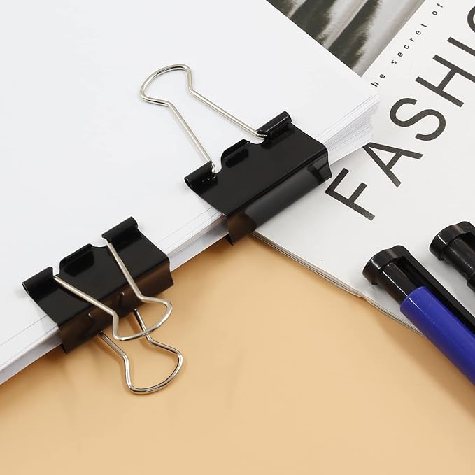 40 Pack Medium Binder Clips - 1 1/4 Inch / 32mm Black Metal Paper Clamps for Office, School, Home, DIY, Business - File Clips, Teacher Supplies