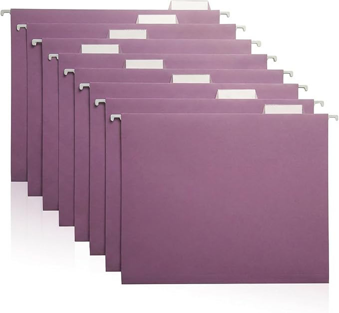 Purple Hanging File Folders – 8 Pack, Letter Size File Organization Folders for Home, Office, School & Filing Cabinets