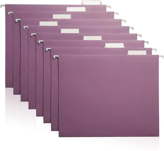 Purple Hanging File Folders – 8 Pack, Letter Size File Organization Folders for Home, Office, School & Filing Cabinets