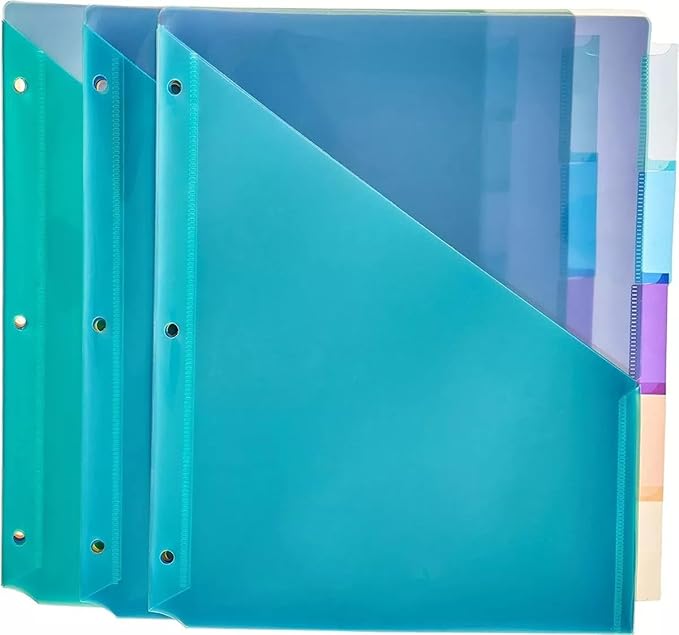 Amazon Basics 5-Tab Dividers for 3 Ring Binder, Two Pocket, Letter Size, Assorted Colors, 15 Count