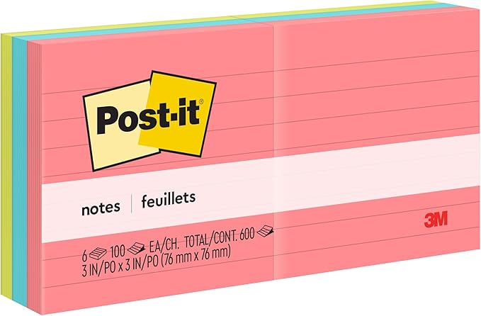 Post-it Notes, 3x3 in, 6 Pads, America's #1 Favorite Sticky Notes, Poptimistic Collection, Bright Colors (Magenta, Pink, Blue, Green), Clean Removal, Recyclable (630-6AN)