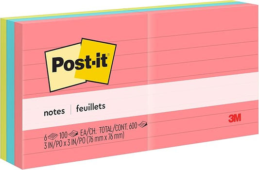 Post-it Notes, 3x3 in, 6 Pads, America's #1 Favorite Sticky Notes, Poptimistic Collection, Bright Colors (Magenta, Pink, Blue, Green), Clean Removal, Recyclable (630-6AN)