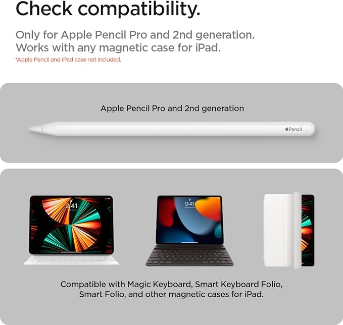 Spigen for Apple Pencil Pro Holder, 2nd Gen, Lenovo Yoga Pen, Galaxy S Pen, Compatible with Magic Keyboard, Smart Keyboard, Smart Folio, Remarkable 2 and Other Magnetic iPad Cases, White