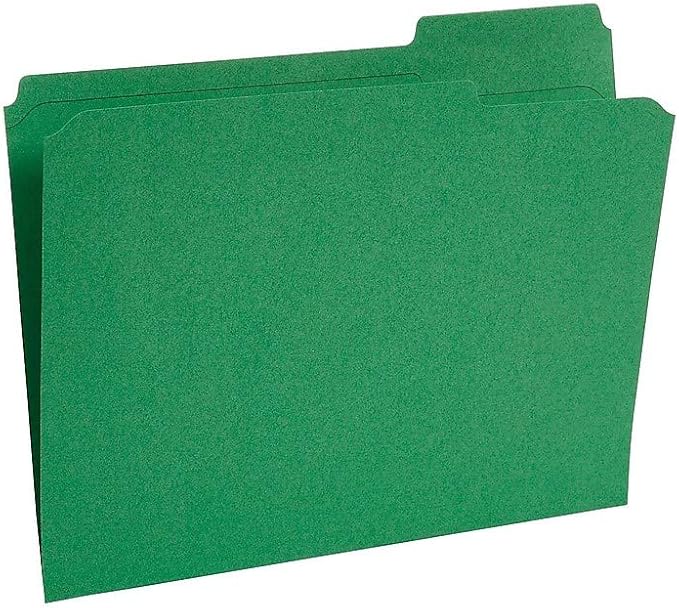 Staples Reinforced Colored File Folders, Letter Size, 3‑Tab Design, Green, Heavy‑Duty Construction, 100/Box