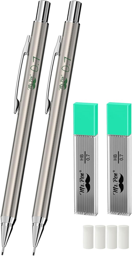 Mr. Pen- Metal Mechanical Pencils, 0.7mm, 2 Pack, Lead Pencil, Mechanical Pencil Metal Mechanical Pencil Mechanical, Mechinal Pencils, Mechanical Drafting Pencil