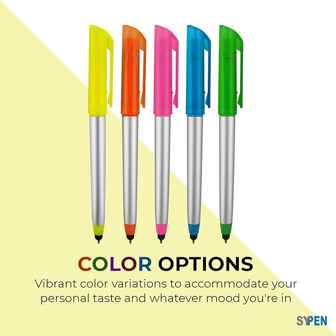 Stylus Ballpoint Pen with Highlighter Tips, 3 in 1 Combo Stylus for Touchscreens, Writing Pen and Highlighter, Black Ink, Pack of 5