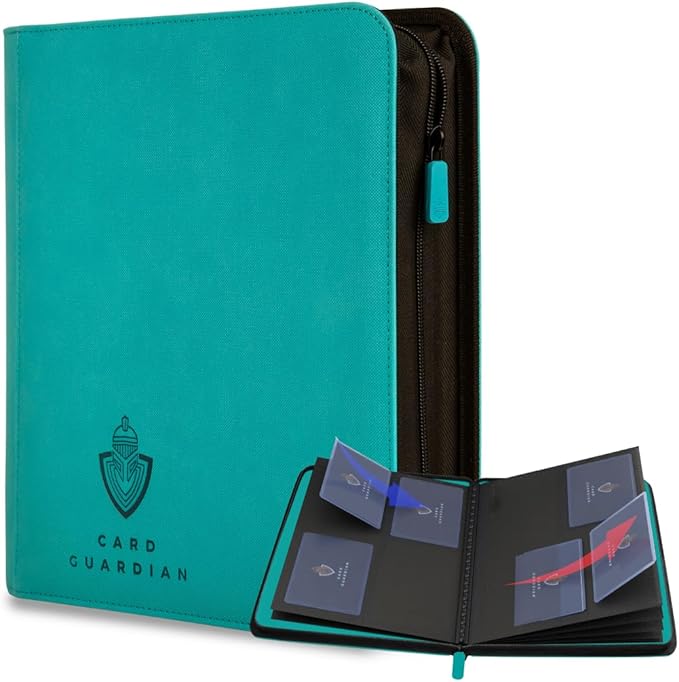 Card Guardian - Toploader 4 Pocket Premium Binder with Zipper for 160 Cards - Side Loaded Pockets - Compatible with Sports and Trading Cards TCG (Teal)