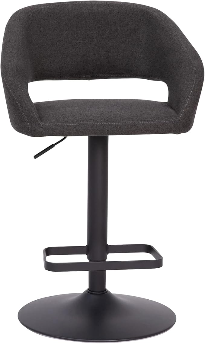 Flash Furniture Erik Comfortable & Stylish Contemporary Barstool with Rounded Mid-Back and Foot Rest, Adjustable Height - Charcoal Fabric with Black Base