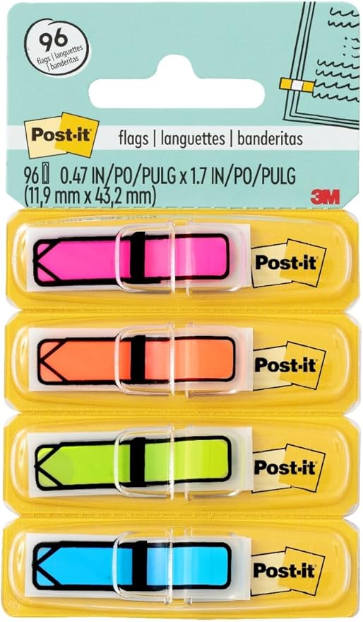 Post-it Arrow Flags, Assorted Bright Colors, .47 in Wide, 96 Flags/Pack (684-ARR4), 24 Pack, 2304 Total Flags