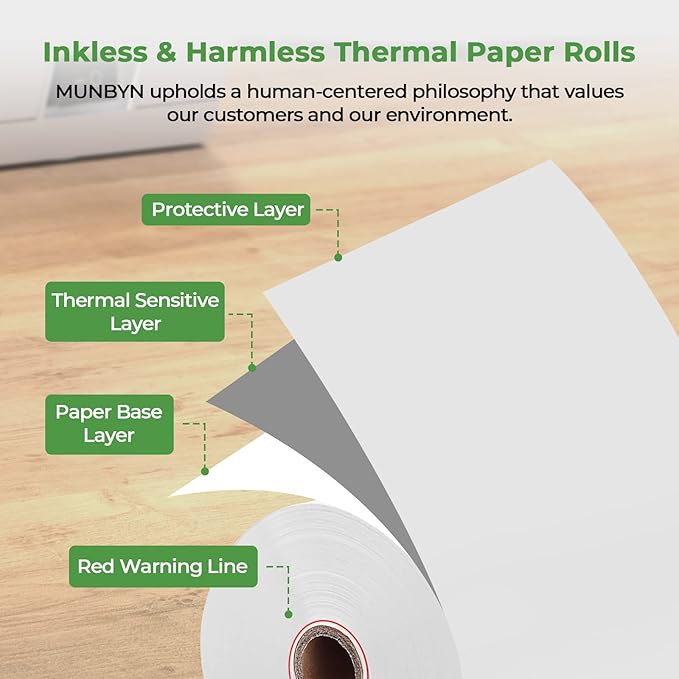 MUNBYN Thermal Paper 3 1/8 x 230ft, 10 Rolls Receipt Paper Work for Star Micronics TSP100 TSP143 Epson 80mm Receipt Printer Square POS Register, 80mm Thermal Receipt Papers, BPA Free, Plus Version