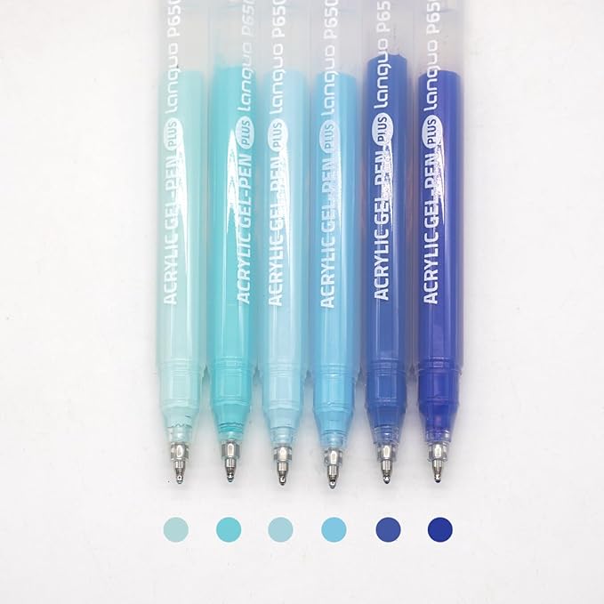 Acrylic Gel Pens for Coloring Books, Quick Dry 6 Pcs 1.0mm Fine Point Gel Marker Pen for Drawing, Journaling Art, Sea Salt Blue