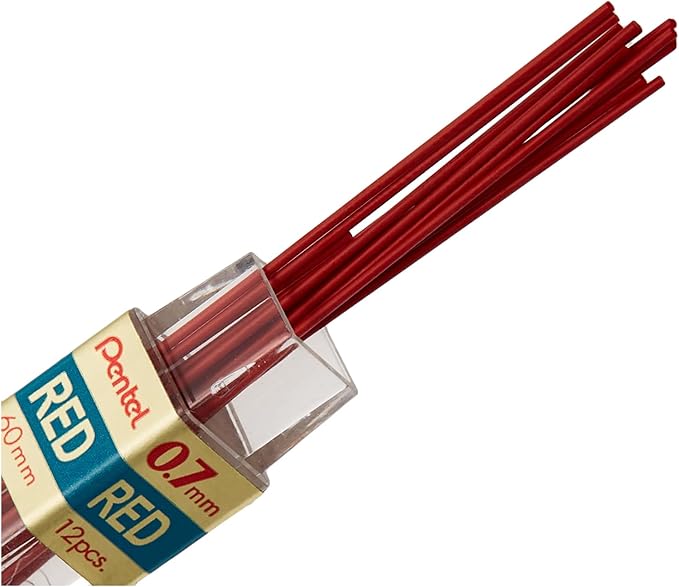 Pentel Lead Refill, .7mm, 12/TB, Red (PENPPR7)