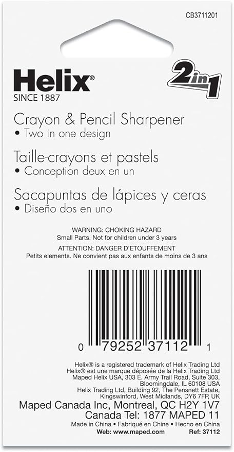 Helix Pencil & Crayon Canister Sharpener, Assorted Colors (37112)