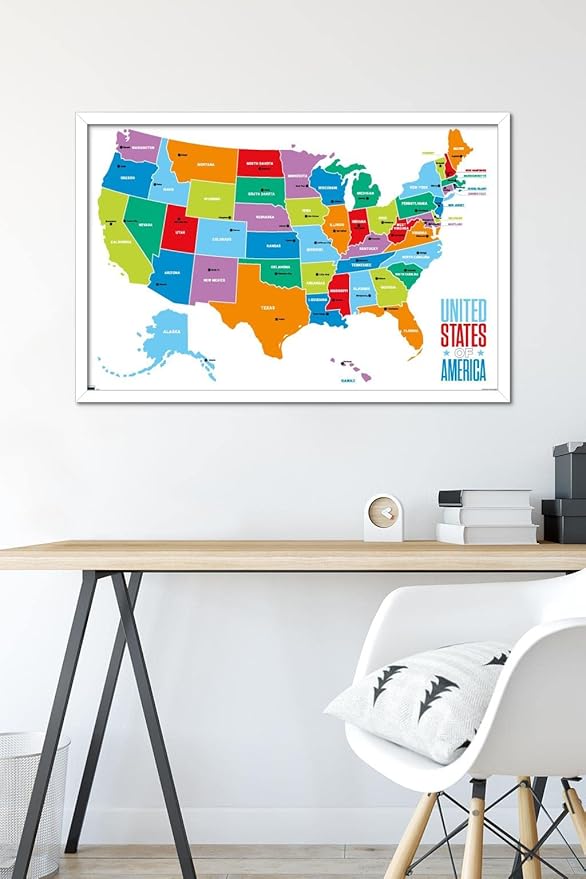 Trends International Map - United States Of America 2022 Wall Poster, 22.375" x 34", White Framed Version