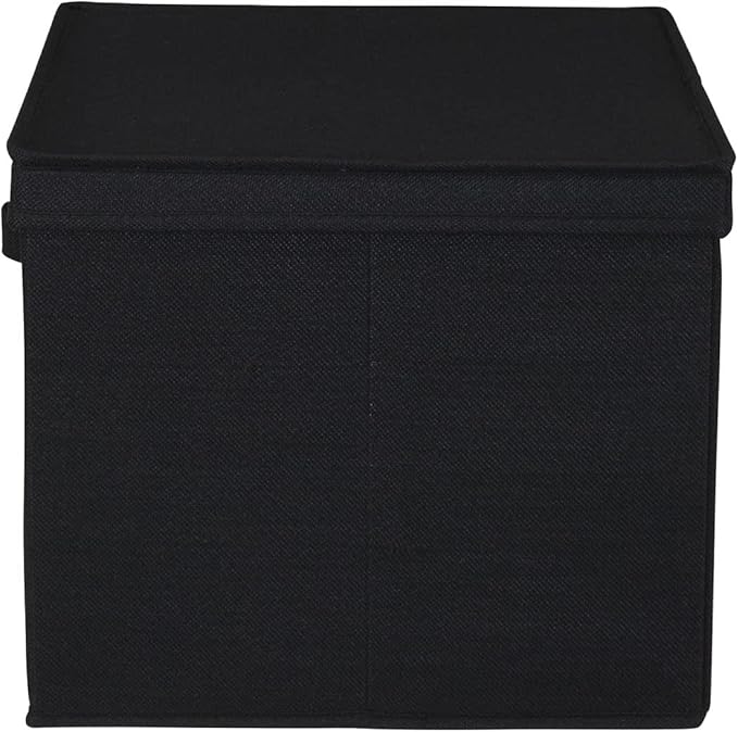 Household Essentials Wide Fabric Storage Bins with Lids, Black, Set of 2